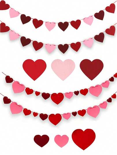 1set-Felt Heart Garland Banner For Valentine Day Decor, Red Pink DIY String Heart Banner For Wedding Engagement Anniversary Birthday Party Hanging Decoration
