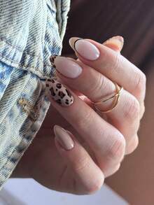24Pcs Nude Pink Leopard Press On Nails, Oval Fake Nails, Minimalist Leopard Pattern, Sweet Edgy Style, Perfect For Daily Casual & Brunch Looks, Easy To Apply Nail Supplies - Multicolor - View 8