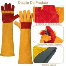 CYPNGuantes Largos Anti-mordeduras Arañazos de Animal 60cm Guantes Protector de Agarre Manipulación de Animal Guantes de Manejo Cuero Duraderos para Perro Gato Pájaro Serpiente Lagarto ReptileFashion - 224378428 - Ver 6