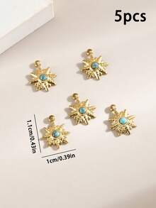 5 Pieces Stainless Steel DIY Jewelry Pendants, Stylish Moon And Sun Pendant Necklace Bracelet Accessories - Pendant 01 - View 4