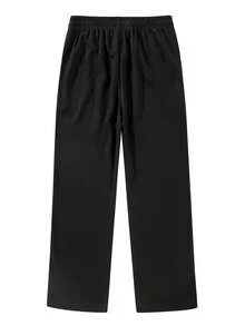 Men's Waffle Loose Straight Leg Pants, Casual Solid Color Retro Style, Autumn/Winter - Black - View 3