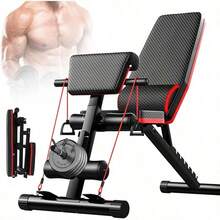 Ejercicio Multifuncional Ajustable con Banda de Resistencia y Almohadilla de Soporte de Mancuernas, Banco Pesas Multiposiciones Plegable para Entrenamiento en Casa, Gimnasio, Levantamiento de Pesas, Ejercicio y Entrenamiento de Cuerpo Completo - por defecto - Ver 8