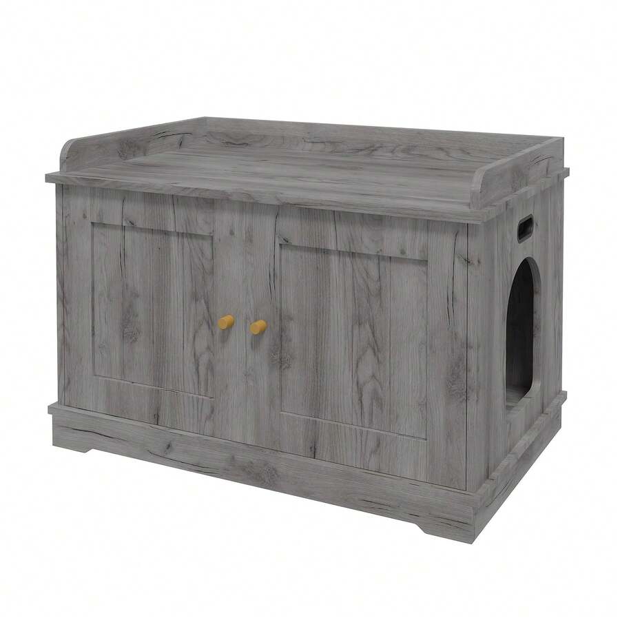 Mueble para Ocultar Arenero de Gato con Puerta de Granero, Cubierta Oculta + Mesa Auxiliar Casa de Gato, Gabinete de Madera Maciza para Areneros Grandes, Decoración Hogar Moderna, Color Gris - Gris - Ver 1