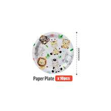 丛林动物主题派对一次性餐盘、餐巾纸、纸杯套装 - 一次性派对用品套装，适合25位客人，一次性纸盘，派对餐具，适用于生日、婚礼、主题派对、家庭野餐 - 彩色 - 查看 9