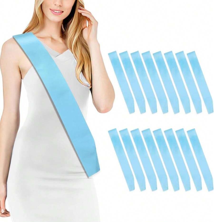 16 Pcs Sash Blank Satin Sash Light Blue Sash Party, Bride To Be Sash, Plain Sash, Diy Sash Sashes For Pageants, Birthday, Party, Graduation, Hen Party, Homecoming, Custom Sashes, Make Your Own Sash - ColorF - 查看 1