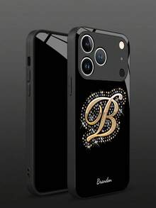 1 ốp lưng điện thoại bằng kính cường lực in chữ cái mạ vàng tùy chỉnh, tương thích với iPhone 17 Pro Max/17 Air/15/16 Pro/14 Plus/13 Pro/12 Pro Max/11/Xs Max/8/7/6 Plus, S24 Ultra/S25 Ultra, Redmi NOTE 13/14, Redmi K40, Mi 11, quà tặng doanh nhân thời trang tùy chỉnh, phong cách lấp lánh sang trọng. - màu đen - Xem 6