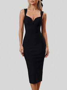 Sedessea Women's Fantasy Spaghetti Strap V Neck Midi Bodycon Dress Summer Bandage Dress Black Elegant Wedding Evening Cocktail Party Dress Sexy Clothes - Black - View 1