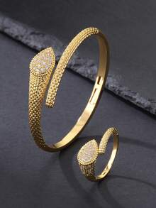 一套两件时尚镶嵌蛇纹蛇身开口戒指和手链套装，适合女性日常佩戴，也适合节日、派对、圣诞节、斋月、礼品交换等场合。 - 鋯鑲靈蛇 - 查看 11