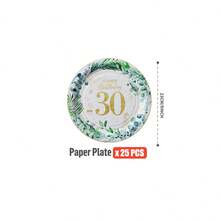 Set di piatti, tovaglioli, bicchieri usa e getta con foglie verdi su sfondo bianco per 25 invitati, adatto per compleanni, matrimoni, feste a tema, picnic in famiglia - Multicolore - Visualizzare 6