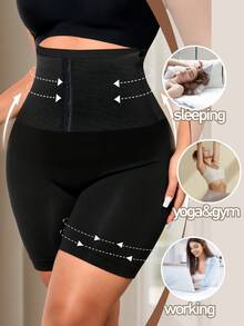 1pc Plus Size Women High Waist Seamless Front Button Design Shaping Shorts, Lifting Buttocks And Slimming Thighs Tight Yoga Shorts - Black - View 3
