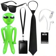 6件套时尚创意MIB特工服装配饰，特勤局套装间谍服装配饰，男女皆宜角色扮演 - 黑色 - 查看 9