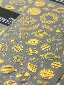 1pc Metallic Planet Pattern Sticker, Versatile Creative Sticker For DIY Crafts, Painting Decoration, Essential For Back To School Season School Supplies - Gold - View 2