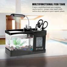 Acuario Recargable por USB con Luz LED, Pantalla LCD para Hora, Fecha, Temperatura, Soporte para Bolígrafo, Decoración para Sala de Estar, Dormitorio, Oficina (Negro) - Negro - Ver 5
