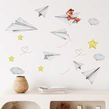 1pc Paper Airplane Wall Stickers, Self-Adhesive Paper, Suitable For Home Decoration, Room Decoration, Wall Decoration, Living Room And Bedroom Decoration, PVC Material, Waterproof And Removable - Multicolor - View 5