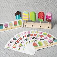 儿童木制过家家玩具，棒棒糖和冰棍数字配对互动游戏礼物，儿童木制玩具 - 彩色 - 查看 8
