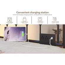 Cama diurna con litera, cama gemela con litera metálica y estación de carga con luces LED, marco de cama convertible con litera extraíble para sala de estar, habitación de invitados, apartamento, espacios pequeños - Negro - Ver 8