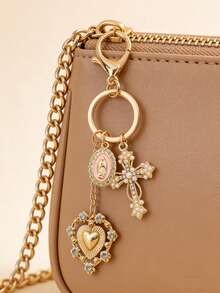 Móc khóa hình thánh giá, móc khóa thánh giá vàng thanh lịch trang trí hình trái tim và ngọc trai giả, mặt dây chuyền hình Đức Mẹ Đồng Trinh nhiều màu sắc, mặt dây chuyền thánh giá đính kim cương lấp lánh - Móc khóa thánh giá, phụ kiện túi xách, mặt dây chuyền thánh giá, phụ kiện trang trí ví, ba lô, hộp tai nghe, hành lý và xe hơi, thích hợp làm quà tặng ngày lễ và ngày Valentine. - Nhiều màu - Xem 5