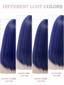 XOUJE 16-Inch Medium-Length Blue Straight Synthetic Wig For Women Comfortable And Natural Appearance Suitable For Fashionable Everyday Wear, Parties, Or Cosplay Photography Heat-Resistant Fiber Wig - Blue - View 9