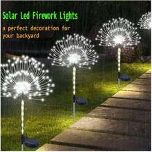 Luces solares para decoración de jardín patio camino con 300 LED 8 modos de iluminación impermeables para fuegos artificiales - Blanco - Ver 3