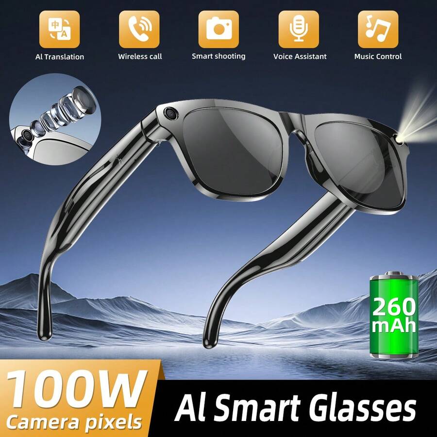 New Smart Glasses For Men & Women, Voice Assistant, 260mAh Large Capacity Battery, Long Lasting, Phone Call, Real-Time Translation, Music Control, Smart Search, Precise Touch, Dialogue Function, Smart Control, Birthday Gift