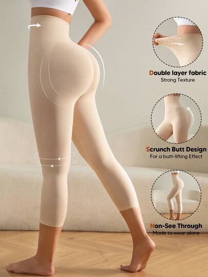 Leggings de compresión de cintura alta y longitud 3/4 para mujer, ropa interior moldeadora con control de abdomen