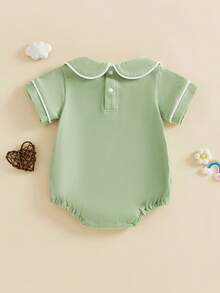 Baby Boy Girl Bubble Romper Infant Short Sleeve Collar Romper Oversize T-Shirt Cotton Bodysuit Top - 寶藍色 - 查看 7