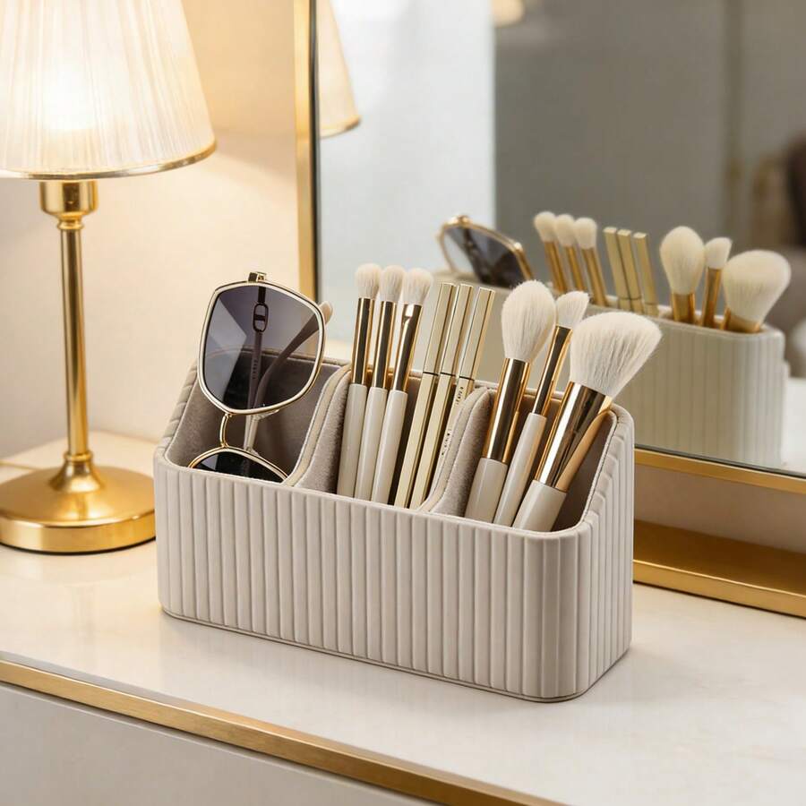 3-Slot PU Leather Remote Control Box - Minimalist Home Desktop Remote Organizer & Holder - Black - Multicolor - View 1