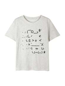 Women's Heather Grey Oversized Graphic Tee Aesthetic Abstract Symbol Print T-Shirt Loose Fit Drop Shoulder Casual Streetwear Top Harajuku Style Summer - Light Gray - View 4