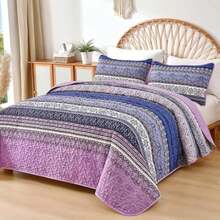 WONGS BEDDING Boho Quilt Twin Full Queen King Size, 3 Pieces Purple Blue Bohemian Light Weight Microfiber Bed Decor Bedspread for All Season - Púrpura 2 - Ver 2