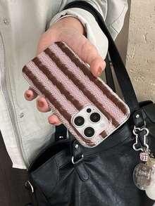 Simple Woven Striped Phone Case Compatible With IPhone 16, 15, 14, 13 - Pink - View 3