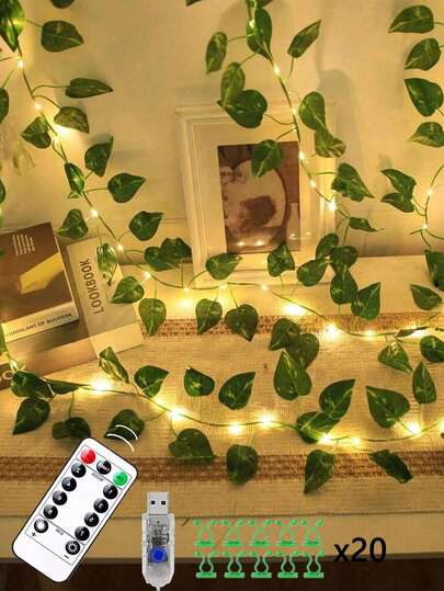 1pc 2 M /6.56 Ft, 5 M /16.4 Ft, 10 M /32.8 Ft Ivy Leaf Garland Light String, Garland Fairy Light, Battery Powered, Polyresin String Light, Artificial Triangular Leaf, Artificial Leaf Vine, Modern Plastic Simulation Plant, Green Vine, Perfect For Home Decor, Bedroom Atmosphere, Parties, Holidays, Weddings, Garden Decor, Valentine's Day Gifts (Without Batteries)