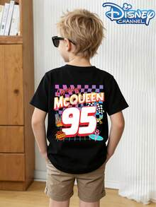 This Disney Pixar Cars Lightning McQueen #95 Race Car Graphic Crewneck T-Shirt Is Perfect For Boys And Girls To Wear To Holiday Parties, Family Gatherings, Outdoor Activities, Travel, And As A Gift For Children Visiting Disneyland. - 黑色 - 查看 2