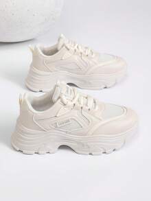 Export Version Chunky Sneakers For Women, Fashionable Waterproof Non-Slip Durable Tennis Shoes, Running Fitness Workout Shoes, Suitable For Petite - Beige - View 3