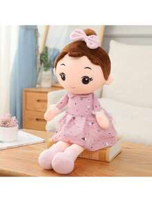 17英寸柔软毛绒娃娃玩具，粉色和紫色可选连衣裙，益智毛绒娃娃，适合女孩生日节日礼物惊喜 - 彩色 - 查看 3