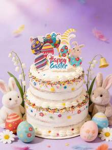 72pcs Easter Theme Cupcake Decorations, Including Rabbit Shaped Cake Toppers, Suitable For Easter Theme Baby Shower Birthday Party Cake Decorations, Rabbit Theme Party - Multicolor - View 5