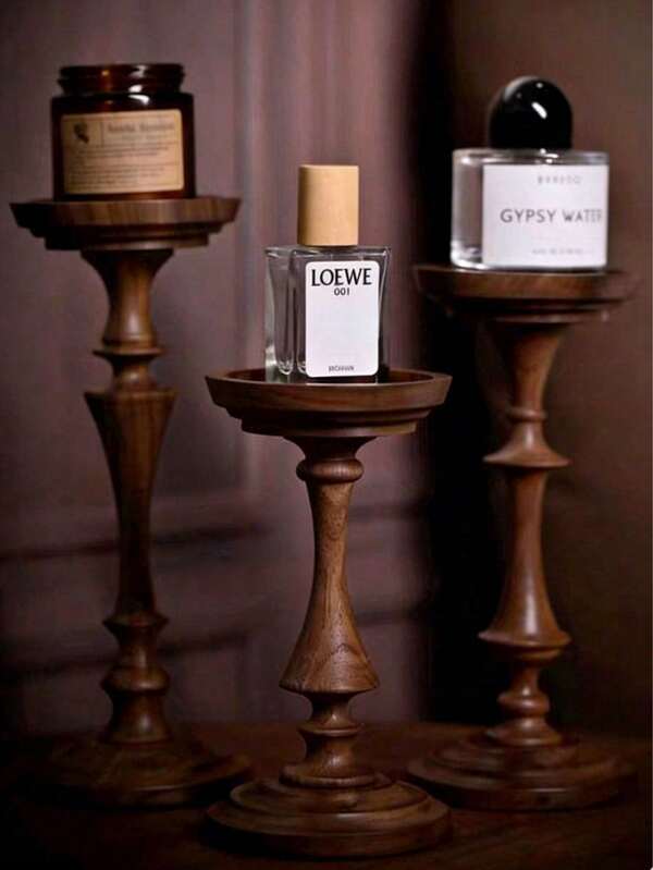 1pc Vintage Walnut Wood Aromatherapy Candle Holder Tray, French Medieval Wooden Candle Stand Decor