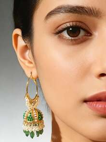 Elegant Bohemian Style Pendant Earrings, Faux Pearl Tassel Hoop Earrings Suitable For Women's Daily Wear, Parties, Weddings And Other Occasions - Jhumka Pendant - View 4