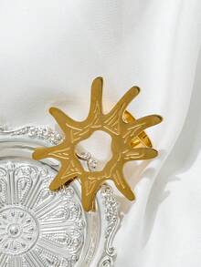 Mazuer 1 Peça Anel de Sol Vintage Texturizado e Oco, Joia de Aço Inoxidável Banhada a Ouro 18K, Acessório Diário para Mulheres, Presente - Ouro amarelo - Visão 6