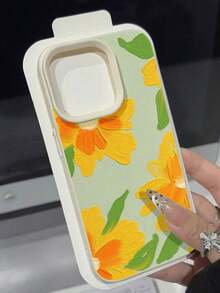 Pintura artística de flores amarillas sobre fondo verde. Esta elegante funda es compatible con los modelos  17, 16, 15, 14 Pro Max, 13, 12, 11, XR y XS Plus. Fabricada en silicona TPU, ofrece protección contra golpes y caídas, además de una sensación superior. Es un regalo ideal para familiares, amigos y seres queridos. - Blanco - Ver 4