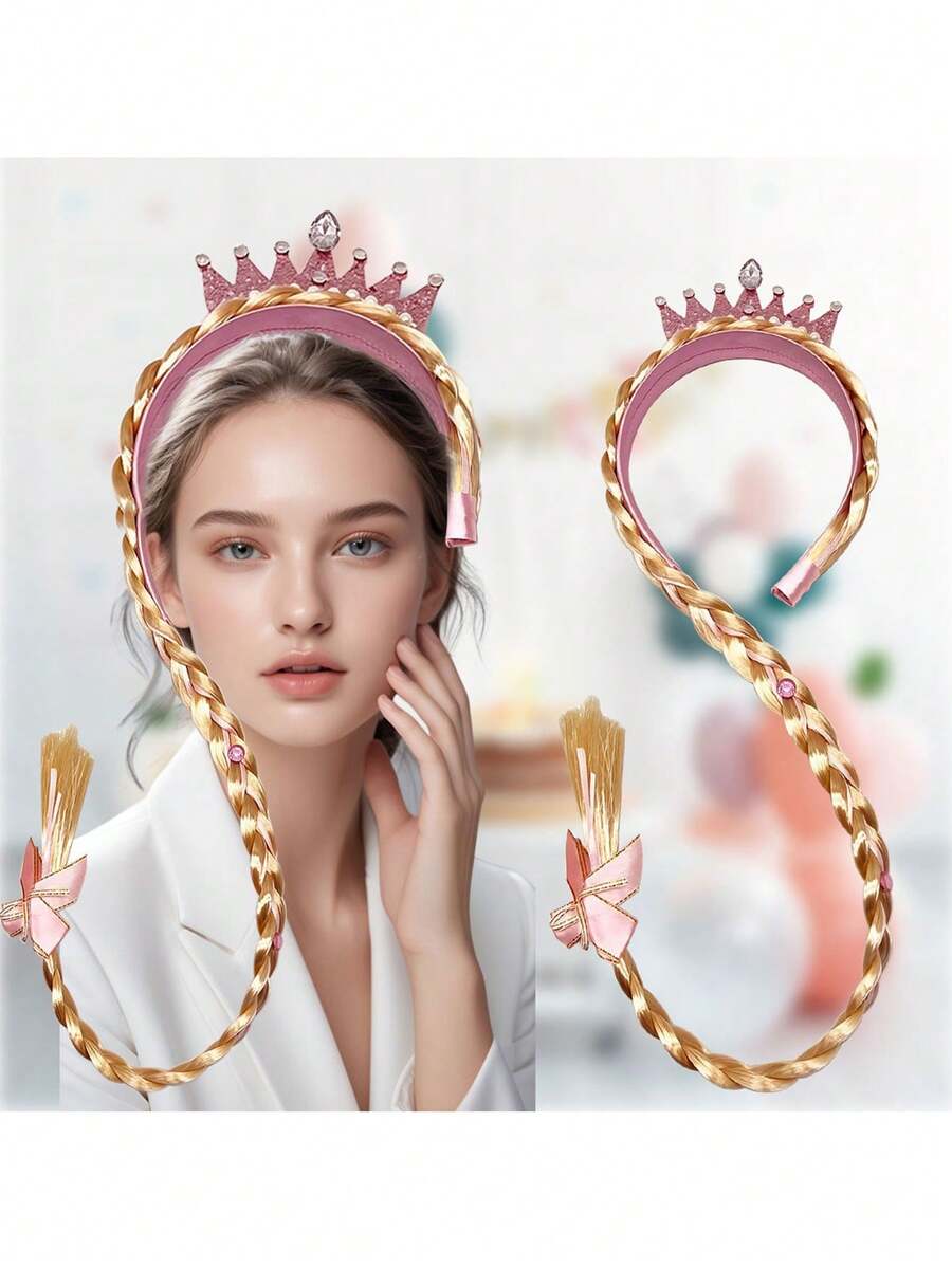 Phụ kiện đội đầu dự tiệc Cosplay - Băng đô cài tóc kiểu công chúa băng giá, băng đô cài tóc kiểu công chúa hoạt hình, phụ kiện đội đầu dự tiệc sinh nhật - Hồng - Xem 1