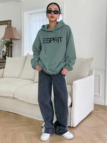 2025 Herbst/Winter Neue Marken-Logo Design Loose Fit Langarm Sweatshirt, warm & bequem, geeignet für Herbst/Winter Alltagstragen, leichter Sweatshirt, geeignet für Valentinstag, Strand, Frühling, elegant, lässig, Urlaub - Matcha Grün - Übersicht 2