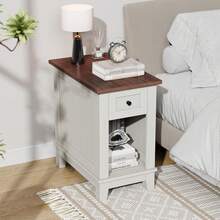 Narrow Side Table With Charging Station - Small Side Tables For Living Room, Nightstand - White - View 4