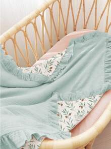 1pc Soft Cotton Floral Baby Blanket, Sweet Ruffle Edge Infant Cotton Blanket - Multicolor - View 2