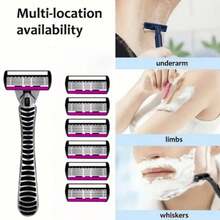 Maquinilla de afeitar clásica de 6 capas, set de maquinilla, cuchilla de acero inoxidable, maquinilla de afeitar manual de , cuchilla reutilizable, capa antideslizante de silicona - 12 cuchillas y 1 soporte para navaja - Ver 5