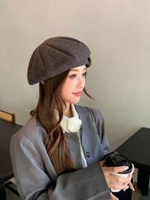 女士优雅波西米亚风派对休闲可爱复古街头甜美蝴蝶结贝雷帽，儿童时尚百搭艺术家帽，适合日常、旅行、购物，复古蝴蝶结贝雷帽，秋冬日式艺术家帽，报纸儿童帽，大头围云朵花贝雷帽 - 彩色 - 查看 4