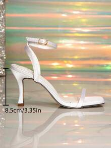 Sexy Fashion Women's High Heel Sandals Square Toe Strap Sandals Kitten Heel Thin High Heel White Faux Silk High Heel Sandals - White - View 6