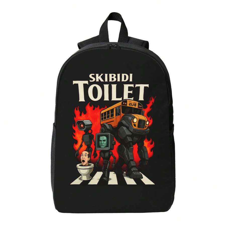 Bus Graphic Backpack School Student Bag Zipper Book Bag Anime Laptop Birthday Gift Back To School - màu đen - Xem 1