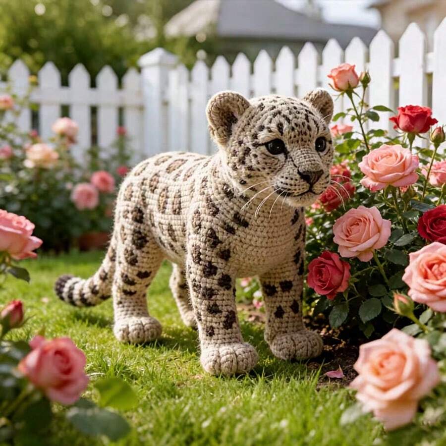 1 Set, Fierce Snow Leopard Crochet Kit For Beginners - Crochet Amigurumi Kit - Animal Crochet Set For Adult Beginner DIY, Includes Written English Crochet Instructions, Step-By-Step PDF Tutorial, Creative Gift For Easter, Valentine's Day - Contains All Necessary Materials - Mighty Snow Leopard - View 1