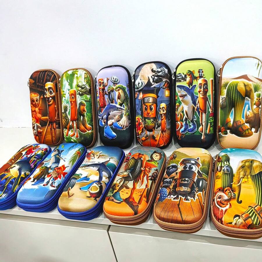 1个大容量意大利字符（Cicciopasquini、Belfagor、Cipollone）铅笔盒，宽敞的办公用品收纳盒，采用耐用的拉链设计，适用于钢笔、马克笔、笔记本等 - 意大利主题 - 彩色 - 查看 1