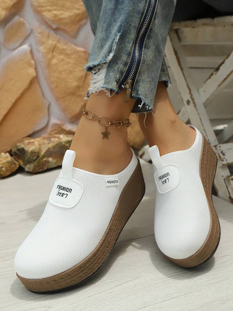 女士时尚优雅坡跟厚底一脚蹬鞋，黑色，舒适支撑，运动苏格兰学院风，圣诞节优雅鞋履，网眼平底鞋，女士乐福鞋